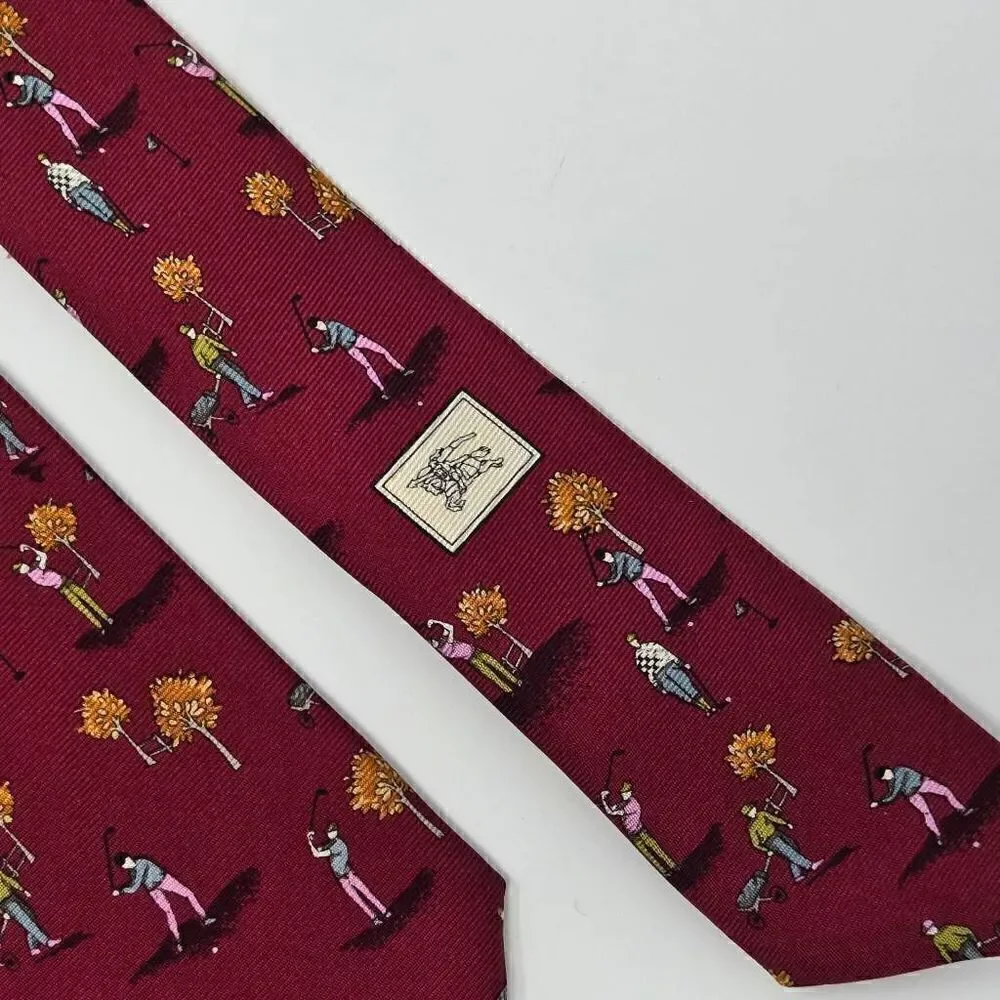 BURBERRY LONDON SILK TIE RED BURGUNDY AUTUMN FALL GOLF PATTERN 3.75